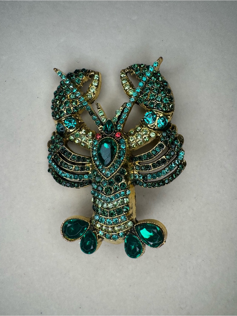 New Gold-Tone Emerald Crystal Lobster Brooch - Women Jewelry